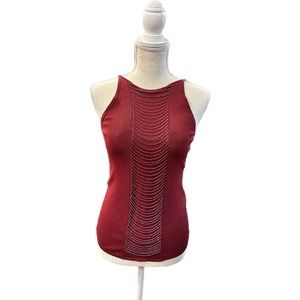 Ziani Couture Tank in a beautiful Cranberry color with dramatic beaded drape.